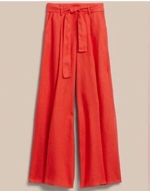 Banana Republic High Rise Wide Leg Linen Pants 12 Palazzo Sedona Coral Orange